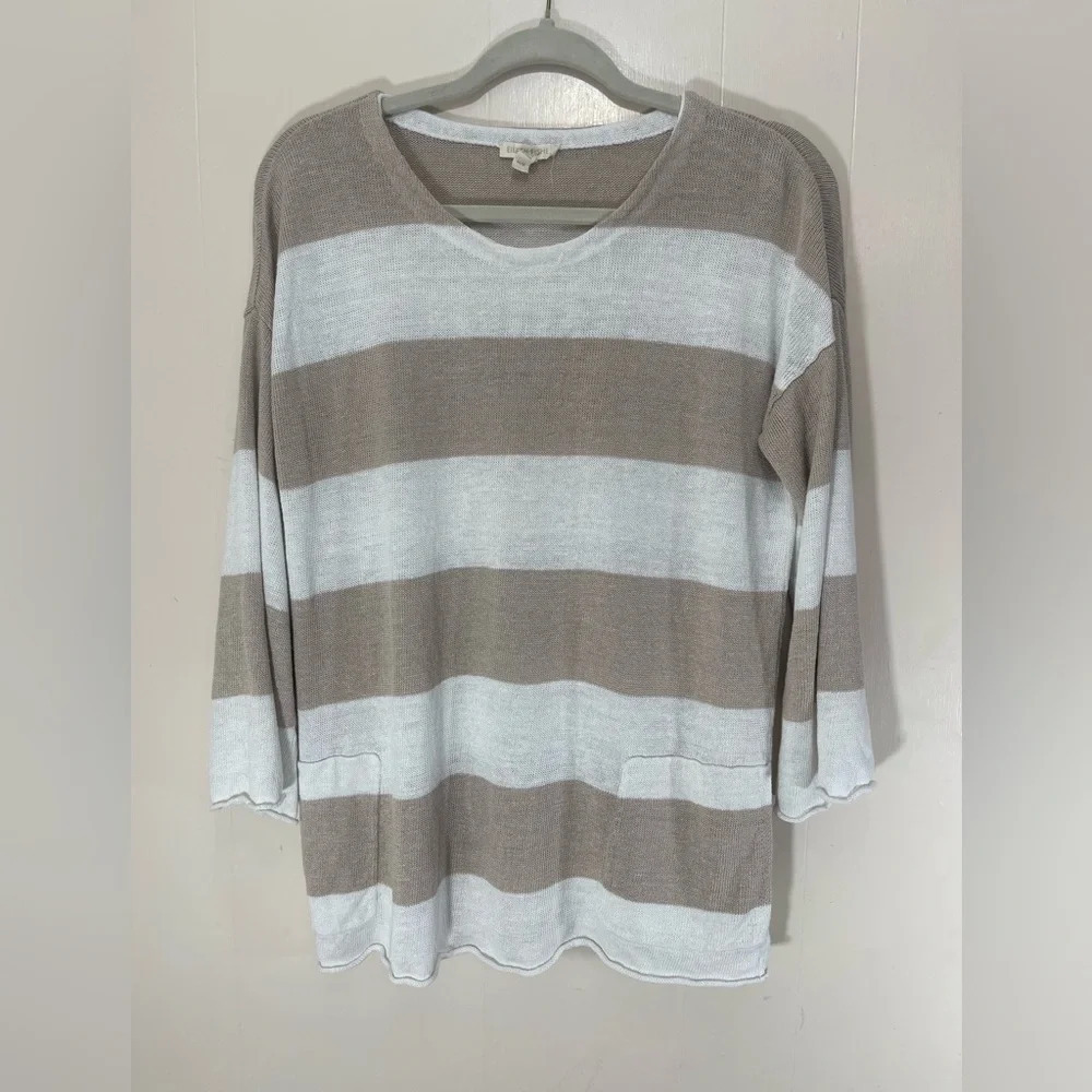 Eileen Fisher Organic Linen Knit Striped Sweater Top Women’s Size Medium